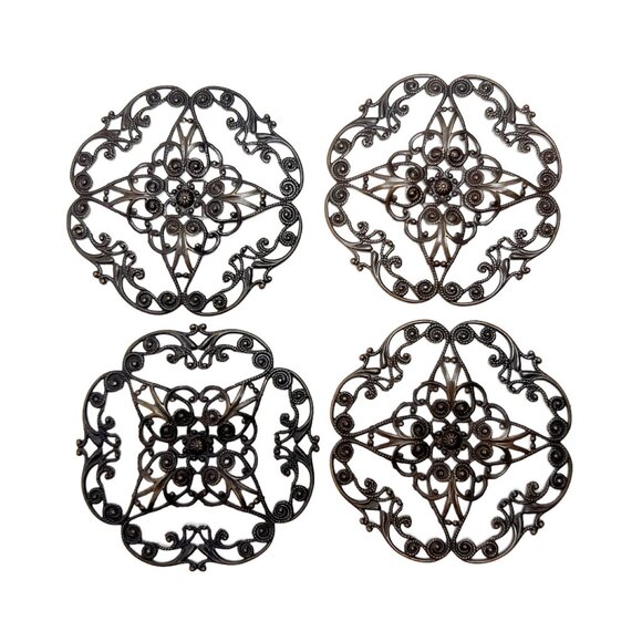 6 Large Filigree Openwork Scroll Pendant Finding Stamping Antique Bronze Tone - Picture 2 of 7